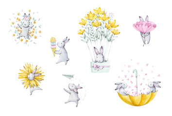 Zestaw kreskówka króliczek akwarela