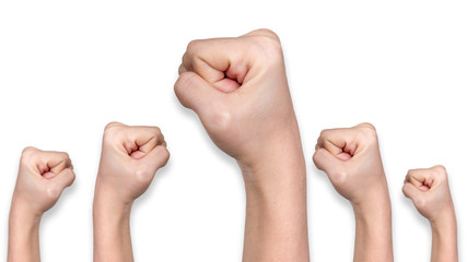 Ludzie Pięści podniósł walki o protest na białym tle