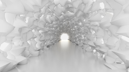 Biały tunel i światło. Ilustracja 3D, renderowania 3d.