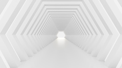 Biały tunel i światło. Ilustracja 3D, renderowania 3d.