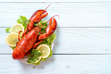 boiled lobster with vegetable and lemon
