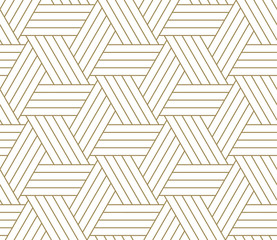 Nowożytny prosty geometryczny wektor bezszwowy wzór z złocistą kreskową teksturą na białym tle. Lekka abstrakcjonistyczna tapeta, jaskrawy dachówkowy tło.