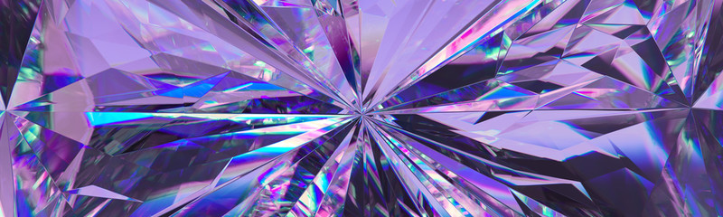 Renderowania 3D, abstrakcyjne tło kryształu ametystu, fasetowana tekstura, makro fioletowy klejnot, panorama, szeroka panoramiczna tapeta wielokątna