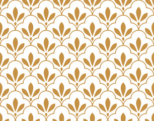 Kwiatowy wzór geometryczny. Bezszwowe tło wektor. Biało-złoty ornament. 