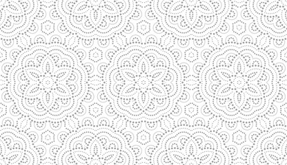 Kwiatowy wzór geometryczny. Bezszwowe tło wektor. Biało-szary ornament. 