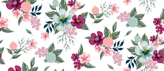 Wektorowa ilustracja bezszwowy kwiecisty wzór w wiośnie na ślub, rocznicę, urodziny i przyjęcie. Projekt banera, plakatu, karty, zaproszenia i albumu