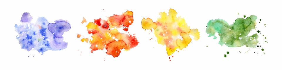 Abstrakcjonistyczni akwarela kształty na białym tle. Kolor rozpryskiwania ręcznie rysowane wektor malarstwo