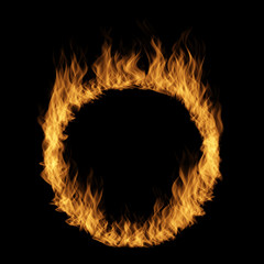 Konceptualny żółty pomarańczowy gorący rozszalały blask ognia, okręgu round pierścionku płomienia kształt odizolowywał czarnego tło. Streszczenie łatwopalne niebezpieczeństwo piekło realistyczne spalić ognisty energii efect ilustracja 3D