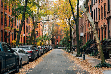 Brownstones i kolor jesieni w Brooklyn Heights, Nowy Jork