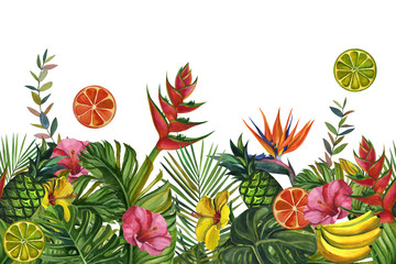 Akwarela tropikalnej przyrody wzór. 
