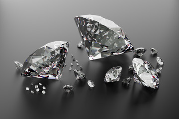 Genialne diamenty na ciemnej metalicznej powierzchni