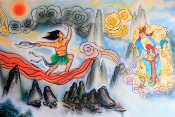 Pangu oddzielił malowidła nieba i ziemi w świątyni Mamona, mieście Hohhot, w autonomicznym regionie Mongolii Wewnętrznej, w Chinach