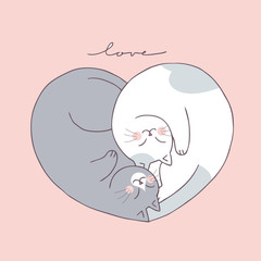 Kreskówka wektor ładny para kotów 