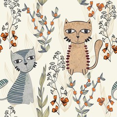 Wektor ręcznie rysowane wzór z kotami