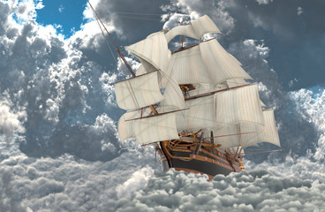 Żaglówka latająca nad chmurami 3d ilustracji