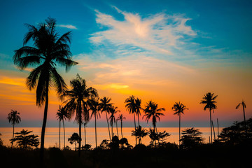 Palmy o zachodzie słońca, Koh Chang