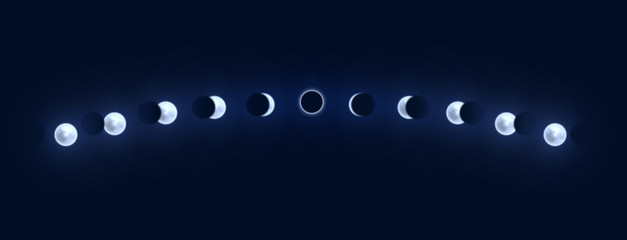 Pełny cykl zaćmienia Słońca i Księżyca. Zaćmienie słońca i księżyca.