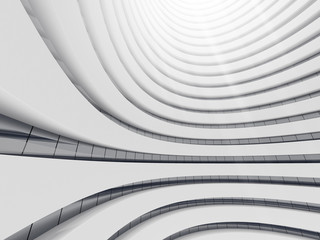 Abstrakt biała okrąg przestrzeń, perspektywa przyszłościowy architektura budynek. Futurystyczny pomysłu projekt, 3D rendering.