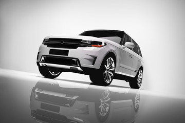 Biały SUV samochód na białym tle.