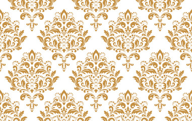 Tapeta w stylu barokowym. Bezszwowe tło wektor. Biały i złoty kwiatowy ornament. 