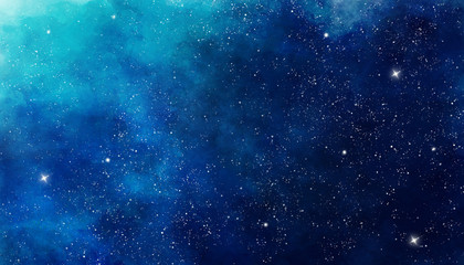 Blue watercolor space background. Illustration painting