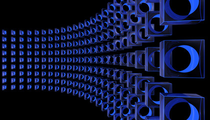 3d objętość, w której niekończące się kostki, ruch