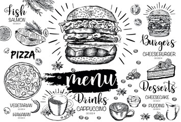 Menu kawiarni restauracji, projekt szablonu. Ulotka na temat żywności.