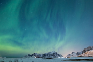 Piękny widok północnego światła na Lofotach zimą