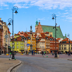 Castle Square, Sigismund's Column and historic buildings in Old Town. Warsaw, Poland