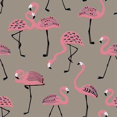 Bezszwowy wzór Z Ludowej sztuki flamingiem.