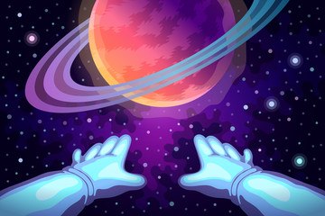 Ręce astronauta i planeta przed nami