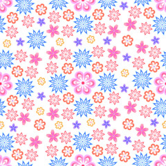Wektor bezszwowe tło kwiatowy z wzorem różnych małych kwiatów w pastelowych kolorach na białym tle.