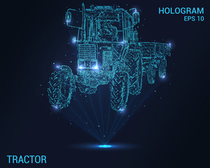 Hologram ciągnika. Tło cyfrowe i technologiczne ciągnika. Futurystyczny projekt ciągnika.