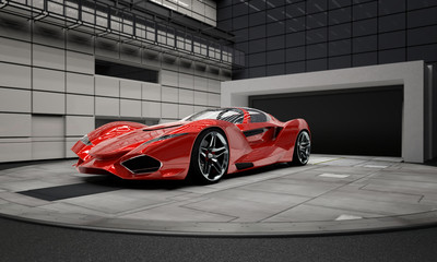 czerwony samochód prototypowy przyszłości w testlab