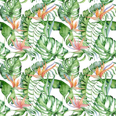 Tropikalny akwarela bezszwowe wzór z zielonych liści ilustracja
