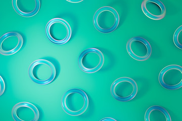 3D szklanych kształtów geometrycznych obiektu z .color odbicia i cienie na turkusowym tle pastelowych. Abstrakcjonistyczna komputerowa rendering ilustracja.