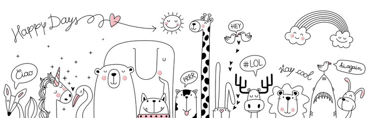 cute cartoon sketch animals