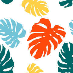 Bezszwowy wzór z monstera liśćmi. Jasny tropikalny tło.