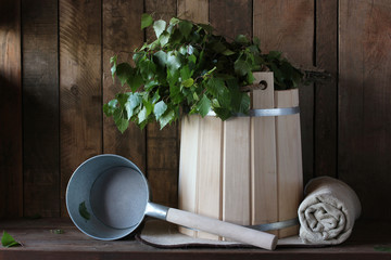 Sauna lub wanna, wnętrze i akcesoria. wzmocnienie ciała