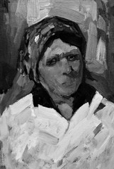 obraz olejny, czarno-biały portret