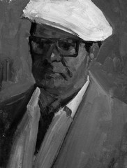 obraz olejny, czarno-biały portret