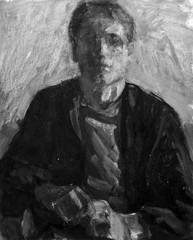 obraz olejny, czarno-biały portret