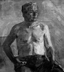 obraz olejny, czarno-biały portret