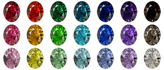 Set wielo- barwioni owalni rżnięci diamenty odizolowywający na białym tle
