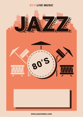 Jazz Cafe. Plakat na imprezę w stylu lat 80-tych. Zaproszenie na imprezę jazzową.