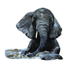 Low poly ilustracja słoń pływanie w wodzie