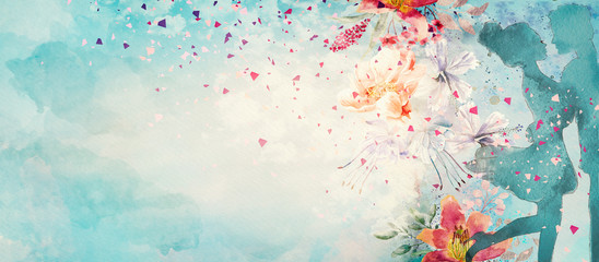 Romantyczna data. Akwarela ilustracja. Koncepcja miłości