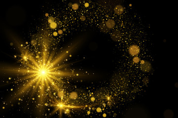Abstrakcjonistyczny magiczny tło z złotymi światłami i błyska