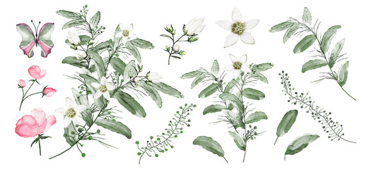 AKWARELA JASNE BIAŁE KWIATY RĘCZNIE MALOWANE