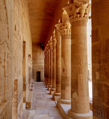 Stone Columns of Philae Temple with Hieroglyphs in Agilika Island, Egypt